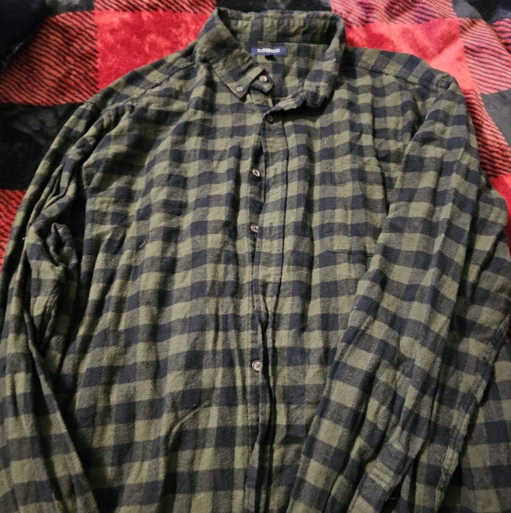 Two Toned Green Plaid Button-Up Mens XL Shirt